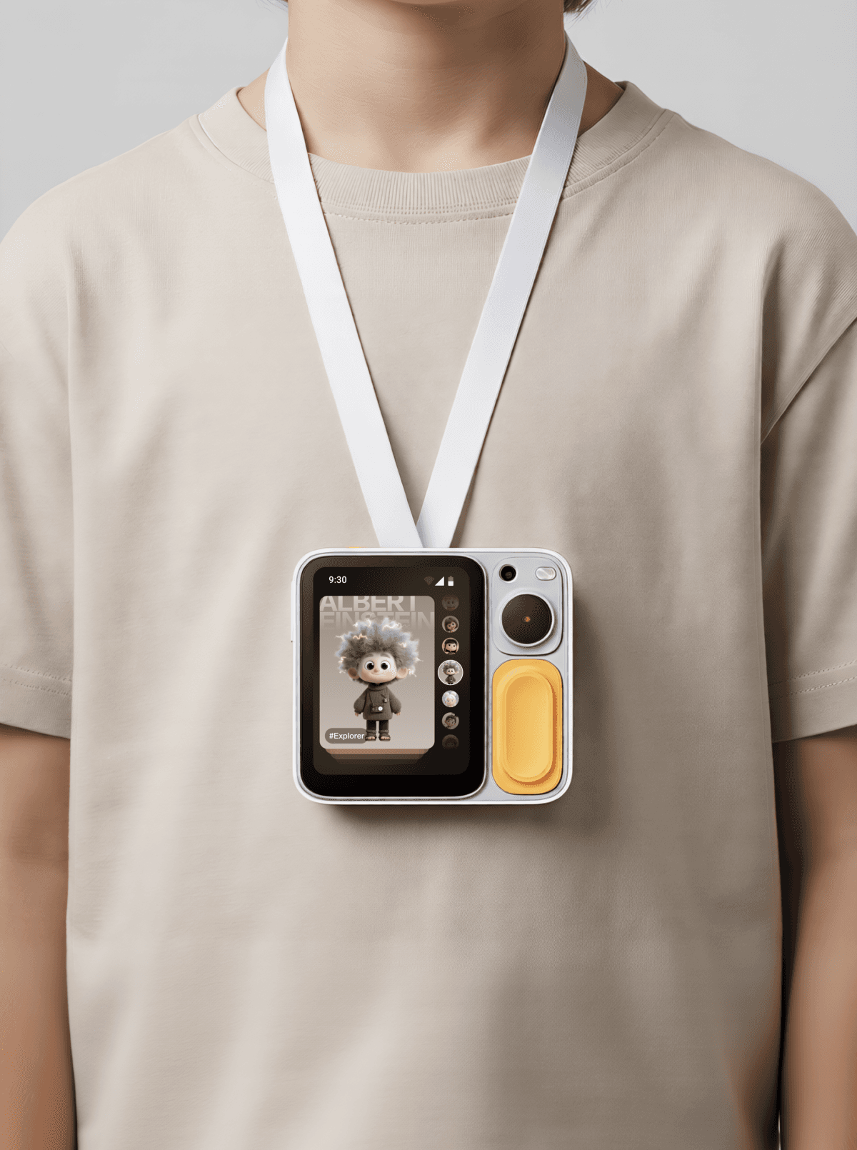 Luka AI Cube worn on neck with lanyard